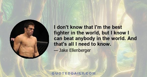 I don't know that I'm the best fighter in the world, but I know I can beat anybody in the world. And that's all I need to know.