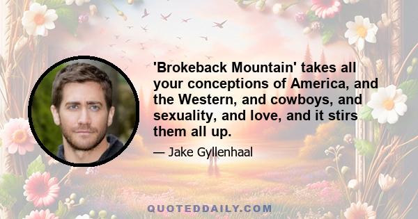 'Brokeback Mountain' takes all your conceptions of America, and the Western, and cowboys, and sexuality, and love, and it stirs them all up.