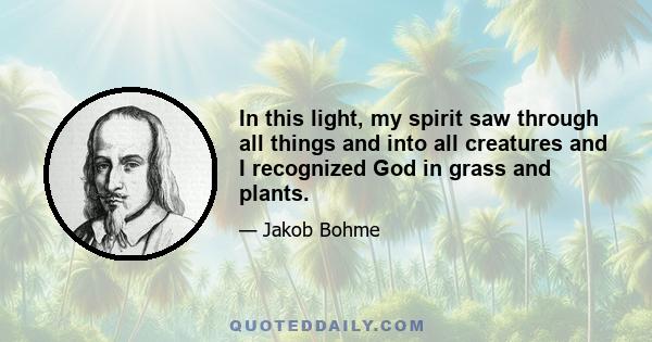 In this light, my spirit saw through all things and into all creatures and I recognized God in grass and plants.