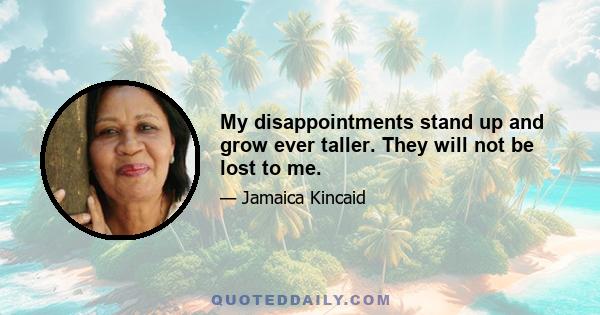 My disappointments stand up and grow ever taller. They will not be lost to me.