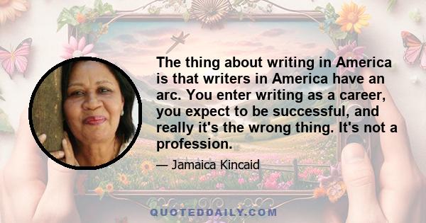 The thing about writing in America is that writers in America have an arc. You enter writing as a career, you expect to be successful, and really it's the wrong thing. It's not a profession.