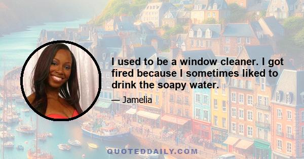 I used to be a window cleaner. I got fired because I sometimes liked to drink the soapy water.