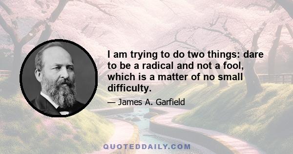 I am trying to do two things: dare to be a radical and not a fool, which is a matter of no small difficulty.