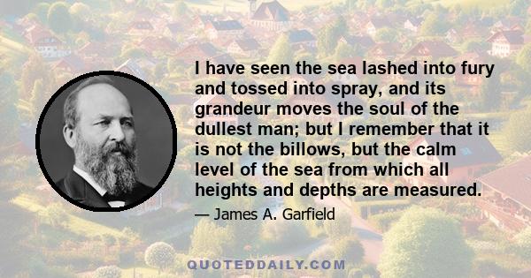 I have seen the sea lashed into fury and tossed into spray, and its grandeur moves the soul of the dullest man; but I remember that it is not the billows, but the calm level of the sea from which all heights and depths