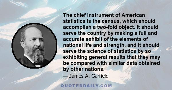 The chief instrument of American statistics is the census, which should accomplish a two-fold object. It should serve the country by making a full and accurate exhibit of the elements of national life and strength, and