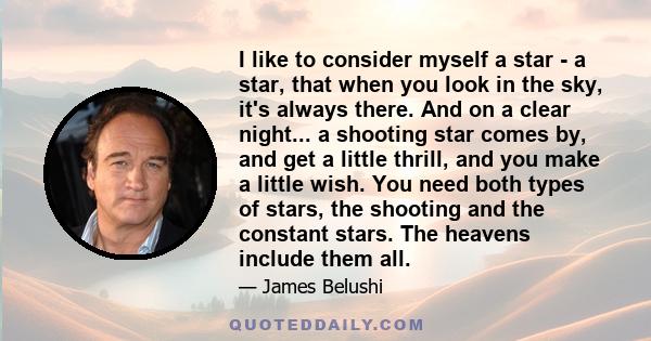 I like to consider myself a star - a star, that when you look in the sky, it's always there. And on a clear night... a shooting star comes by, and get a little thrill, and you make a little wish. You need both types of