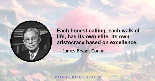 Each honest calling, each walk of life, has its own elite, its own aristocracy based on excellence.