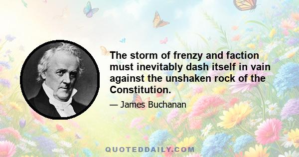 The storm of frenzy and faction must inevitably dash itself in vain against the unshaken rock of the Constitution.