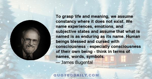 To grasp life and meaning, we assume constancy where it does not exist. We name experiences, emotions, and subjective states and assume that what is named is as enduring as its name. Human beings blessed and cursed with 