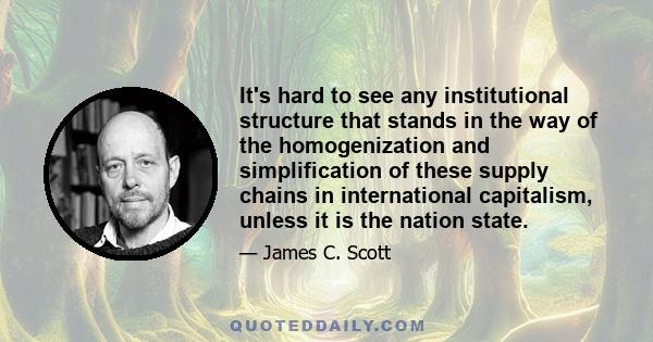 It's hard to see any institutional structure that stands in the way of the homogenization and simplification of these supply chains in international capitalism, unless it is the nation state.