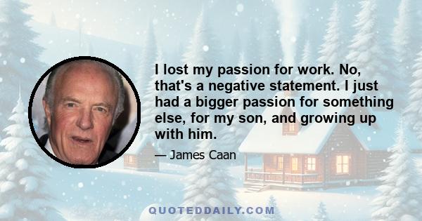 I lost my passion for work. No, that's a negative statement. I just had a bigger passion for something else, for my son, and growing up with him.