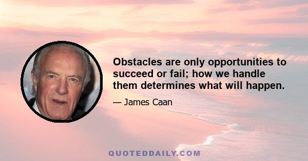 Obstacles are only opportunities to succeed or fail; how we handle them determines what will happen.