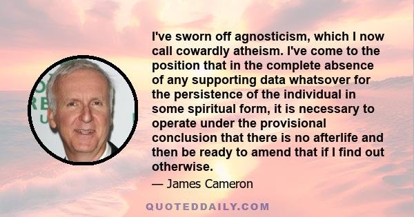 I've sworn off agnosticism, which I now call cowardly atheism. I've come to the position that in the complete absence of any supporting data whatsover for the persistence of the individual in some spiritual form, it is