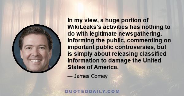 In my view, a huge portion of WikiLeaks's activities has nothing to do with legitimate newsgathering, informing the public, commenting on important public controversies, but is simply about releasing classified