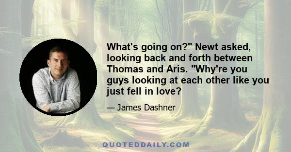 What's going on? Newt asked, looking back and forth between Thomas and Aris. Why're you guys looking at each other like you just fell in love?