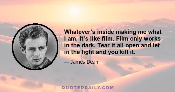 Whatever’s inside making me what I am, it’s like film. Film only works in the dark. Tear it all open and let in the light and you kill it.