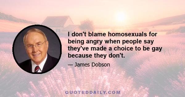 I don't blame homosexuals for being angry when people say they've made a choice to be gay because they don't.