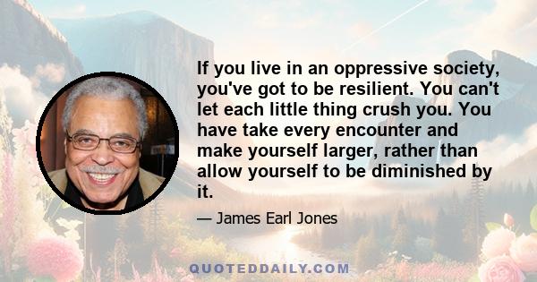 If you live in an oppressive society, you've got to be resilient. You can't let each little thing crush you. You have take every encounter and make yourself larger, rather than allow yourself to be diminished by it.