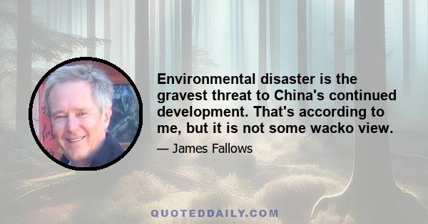 Environmental disaster is the gravest threat to China's continued development. That's according to me, but it is not some wacko view.