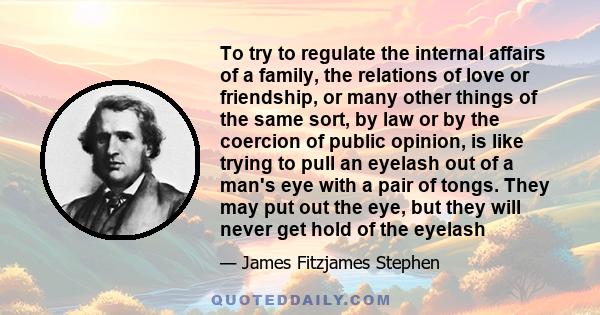 To try to regulate the internal affairs of a family, the relations of love or friendship, or many other things of the same sort, by law or by the coercion of public opinion, is like trying to pull an eyelash out of a