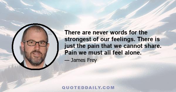 There are never words for the strongest of our feelings. There is just the pain that we cannot share. Pain we must all feel alone.