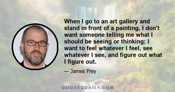 When I go to an art gallery and stand in front of a painting, I don't want someone telling me what I should be seeing or thinking; I want to feel whatever I feel, see whatever I see, and figure out what I figure out.