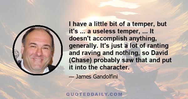 I have a little bit of a temper, but it's ... a useless temper, ... It doesn't accomplish anything, generally. It's just a lot of ranting and raving and nothing, so David (Chase) probably saw that and put it into the