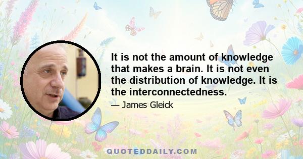 It is not the amount of knowledge that makes a brain. It is not even the distribution of knowledge. It is the interconnectedness.