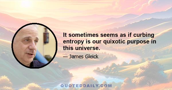 It sometimes seems as if curbing entropy is our quixotic purpose in this universe.