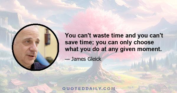 You can't waste time and you can't save time; you can only choose what you do at any given moment.