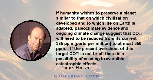 If humanity wishes to preserve a planet similar to that on which civilisation developed and to which life on Earth is adapted, paleoclimate evidence and ongoing climate change suggest that CO₂ will need to be reduced