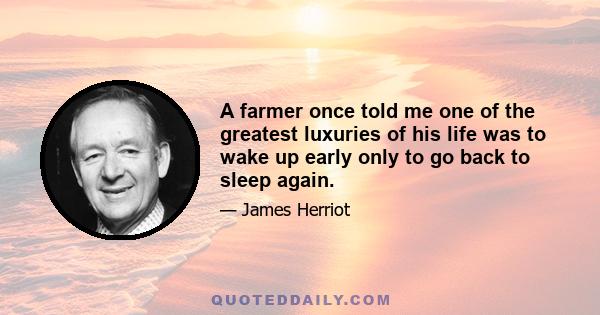 A farmer once told me one of the greatest luxuries of his life was to wake up early only to go back to sleep again.