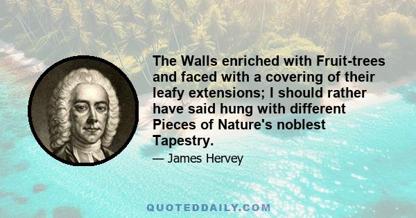 The Walls enriched with Fruit-trees and faced with a covering of their leafy extensions; I should rather have said hung with different Pieces of Nature's noblest Tapestry.