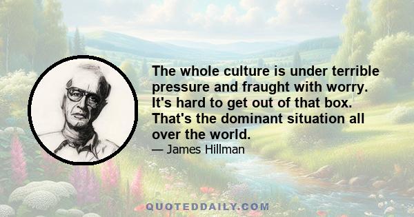 The whole culture is under terrible pressure and fraught with worry. It's hard to get out of that box. That's the dominant situation all over the world.