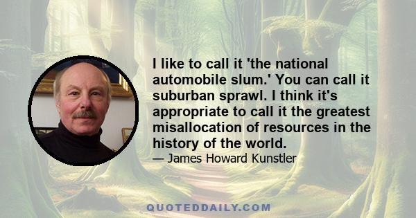 I like to call it 'the national automobile slum.' You can call it suburban sprawl. I think it's appropriate to call it the greatest misallocation of resources in the history of the world.