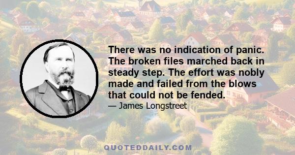 There was no indication of panic. The broken files marched back in steady step. The effort was nobly made and failed from the blows that could not be fended.