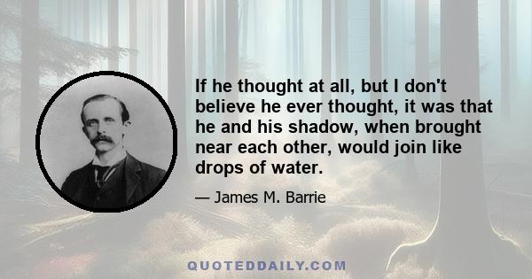 If he thought at all, but I don't believe he ever thought, it was that he and his shadow, when brought near each other, would join like drops of water.