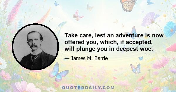 Take care, lest an adventure is now offered you, which, if accepted, will plunge you in deepest woe.