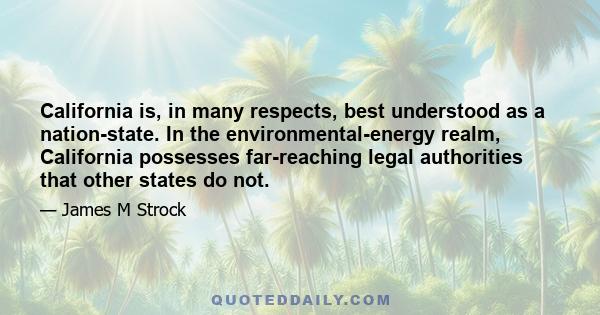 California is, in many respects, best understood as a nation-state. In the environmental-energy realm, California possesses far-reaching legal authorities that other states do not.