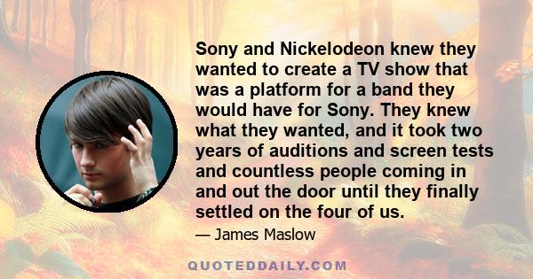 Sony and Nickelodeon knew they wanted to create a TV show that was a platform for a band they would have for Sony. They knew what they wanted, and it took two years of auditions and screen tests and countless people