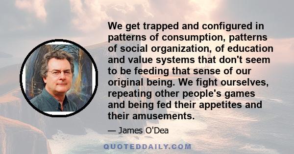 We get trapped and configured in patterns of consumption, patterns of social organization, of education and value systems that don't seem to be feeding that sense of our original being. We fight ourselves, repeating