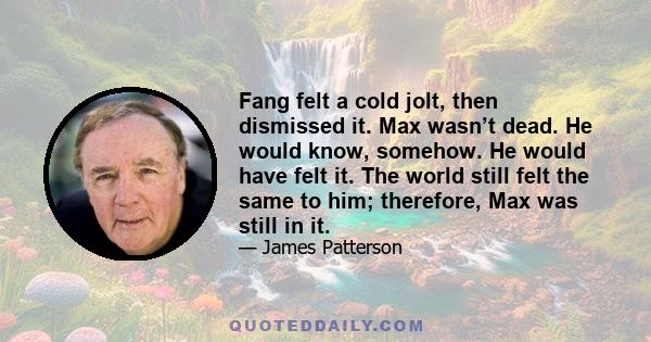 Fang felt a cold jolt, then dismissed it. Max wasn’t dead. He would know, somehow. He would have felt it. The world still felt the same to him; therefore, Max was still in it.