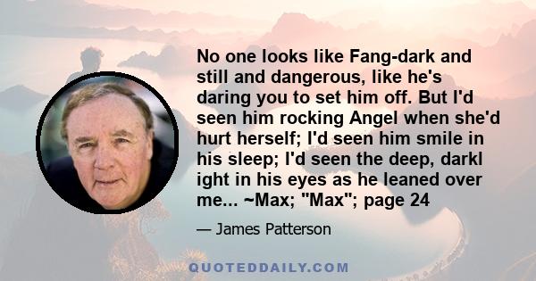 No one looks like Fang-dark and still and dangerous, like he's daring you to set him off. But I'd seen him rocking Angel when she'd hurt herself; I'd seen him smile in his sleep; I'd seen the deep, darkl ight in his