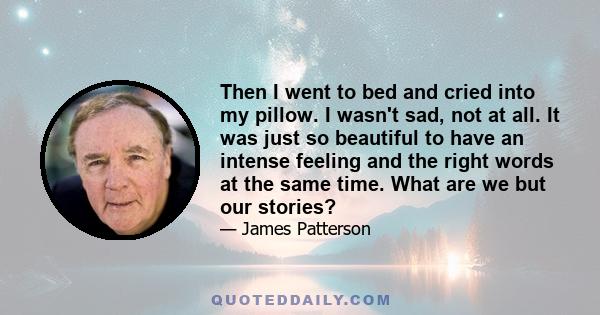 Then I went to bed and cried into my pillow. I wasn't sad, not at all. It was just so beautiful to have an intense feeling and the right words at the same time. What are we but our stories?