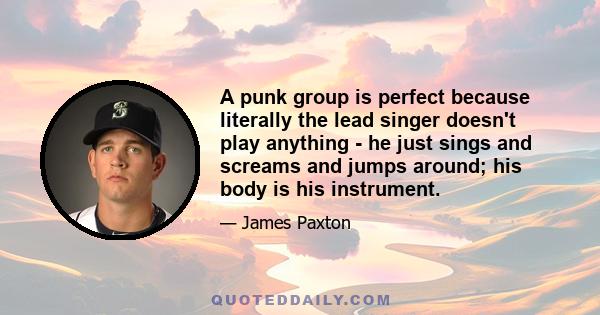 A punk group is perfect because literally the lead singer doesn't play anything - he just sings and screams and jumps around; his body is his instrument.