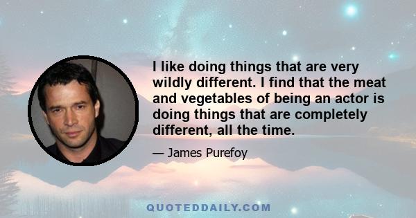 I like doing things that are very wildly different. I find that the meat and vegetables of being an actor is doing things that are completely different, all the time.