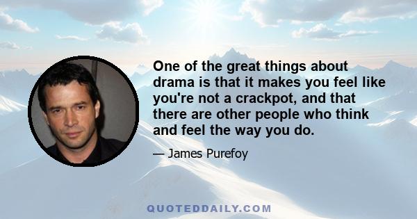 One of the great things about drama is that it makes you feel like you're not a crackpot, and that there are other people who think and feel the way you do.