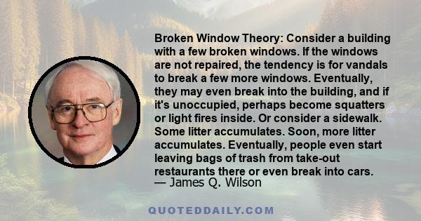 Broken Window Theory: Consider a building with a few broken windows. If the windows are not repaired, the tendency is for vandals to break a few more windows. Eventually, they may even break into the building, and if