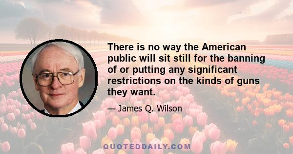 There is no way the American public will sit still for the banning of or putting any significant restrictions on the kinds of guns they want.