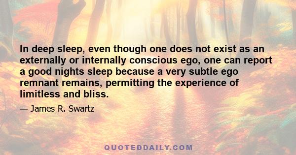 In deep sleep, even though one does not exist as an externally or internally conscious ego, one can report a good nights sleep because a very subtle ego remnant remains, permitting the experience of limitless and bliss.